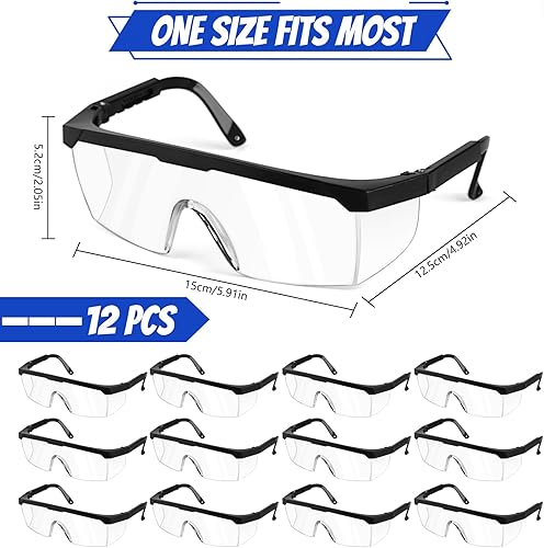 12 Pezzi Occhiali Protettivi da Lavoro, Occhiali Laboratorio Chimica Trasparenti, Occhiali Antinfortunistici da Lavoro Regolabili, Occhiali di Protezione da Lavoro per Sport di Tiro, Laboratorio - Honorern