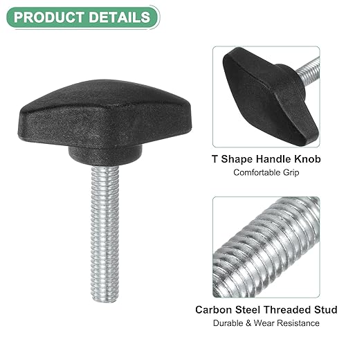 12-Pz Viti a Farfalla, Manopole a T M6x35mm, Manopole Serraggio Plastica per Lavorazione Legno/Macchinari/Attrezzature, Vite a Testa Zigrinata Filettatura Serraggio [Nero] - Honorern