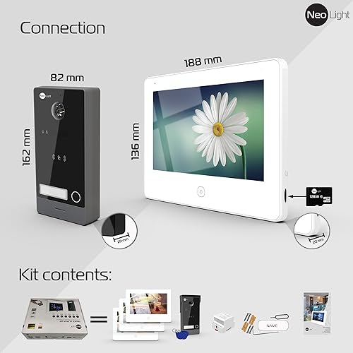 Neolight Videocitofono WiFi 2 Fili RFID Video Citofono Smart con APP Monitor Interno Full HD 7 Pollici Touch Screen Telecamera a Colori Full HD Notifica push APP - Honorern