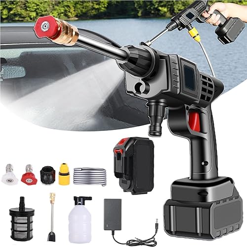 Idropulitrice Portatile, 90 Bar Idropulitrice Pulitore Portatile Senza Fili con Tubo da 5m, Regolazione Intelligente Della Tensione, Lunga Durata, per Auto, Patii, Finestre, Prati, Animali Domestici - Honorern
