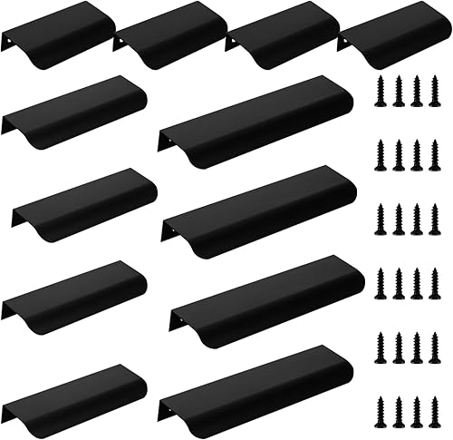 12 Pezzi Maniglie per Mobili, Maniglie Armadio Nascoste con Viti,Maniglie Moderne Nere in Alluminio per Armadio Cucina Armadio Cassetto,Distanza tra i fori:64/96/128mm,Lunghezza:80/120/150mm - Honorern