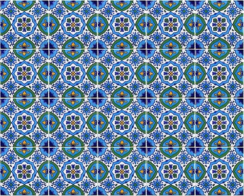 20 Mattonelle tipo MOURAD in ceramica smaltata 10 X 10 cm spessore 0,6 cm - Mattonelle Tunisine realizzate con Serigrafia Artigianale (Blu). Adatte a rivestimento. - Honorern