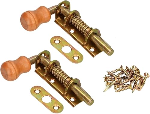 KOTARBAU® - Set di 2 chiavistelli a molla, per porta, zincati, antiruggine, maniglia in legno, con bullone della porta a molla resistente alle intemperie, 150 mm - Honorern