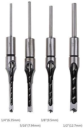 QISF Set di 4 punte per trapani per legno,Trapano foro Quadrato Mortasatrice Scalpello Set,Taglierina per Fori,Corredo per la lavorazione del legno(1/4, 1/2, 5/16, 3/8) - Honorern