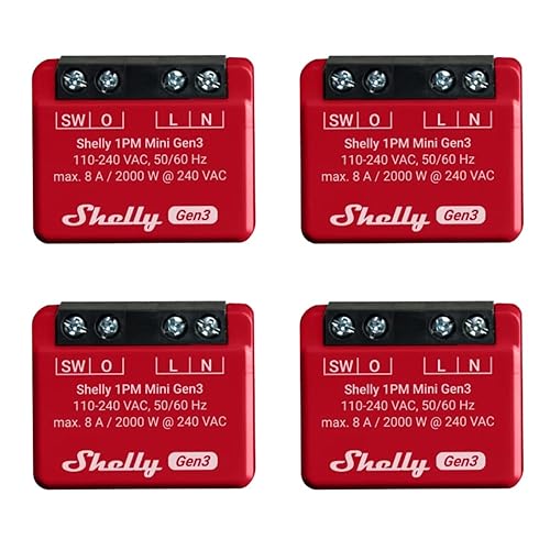 Shelly 1PM Mini Gen3 | Confezione da 4 | Relè Smart Switch Wi-Fi e Bluetooth, 1 canale 8A con misurazione della potenza | Domotica | Compatibile con Alexa e Google Home | App iOS Android - Honorern