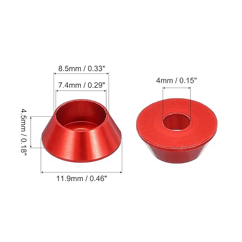 Rondelle Tazza Conica M4, Guarnizioni Alluminio Anodizzato Guarnizione Rondella Testa Tazza Vite Rc/Fpv/Pc/Drone/Accessori Meccanici Parti Modello, Pz60 (Rosso Scuro) - Honorern