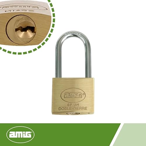 Amig - Lucchetto di sicurezza | Include 2 chiavi | Arco lungo | Ottone e arco in acciaio trattato | Per armadietti da palestra, porte, armadi, valigie, zaini | Doppia chiusura | Larghezza: 50 mm - Honorern