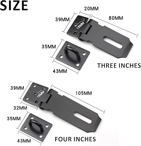 2 oscillazioni nere per lucchetto, serratura a capannone, bullone in acciaio inox, serratura a capannone, serratura in acciaio inox per porte di casa, armadi, cassetti, finestre, garage - Honorern