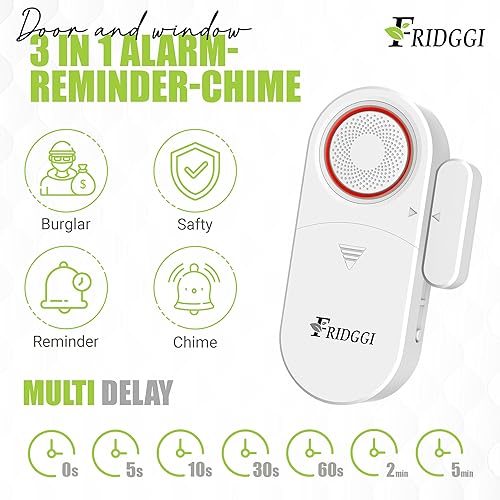 Allarme 3 in 1 – Allarme porta congelatore con ritardo, 0/5/10/30/60 secondi, 2/5 minuti, promemoria per porte e finestre, da 80 a 120 dB, ritardo temporale per porte e finestre (bianco) - Honorern