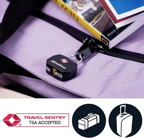 Master Lock 4681EURTBLK Confezione da 2 Lucchetto per bagagli in alluminio approvato dalla TSA, Nero, 4 x 3 x 2.2 cm - Honorern
