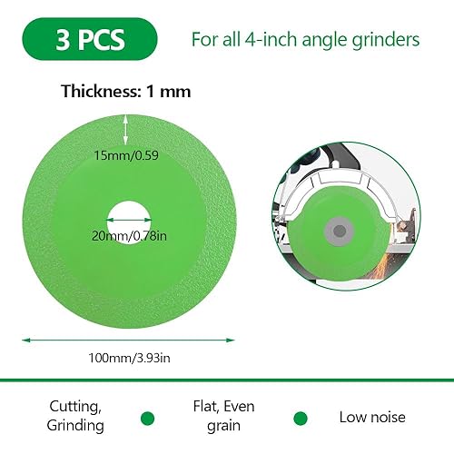 Disco da Taglio per Vetro, 3 Pezzi Disco Diamantato 100mm Ø20mm, Glass Cutting Disc per Angle Grinder, Dischi Diamantati disco Taglia Vetro, Dischi per Cristallo, Marmo,Taglio e Smerigliatura di Giada - Honorern