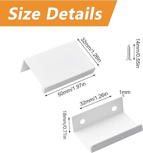 10 mini maniglie bianche nascoste per cassetti, stile moderno, in lega di alluminio, ad angolo retto, invisibili, per armadietti, cassetti, 50 mm - Honorern