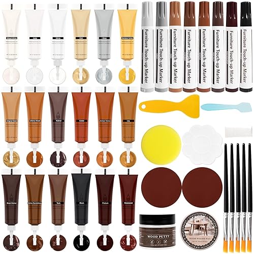 DEWEL Kit Riparazione Parquet Contiene 18 Colori Distucco per Parquet e 8 Colori di Pennarello per Legno, Kit Riparazione Mobili in Legno per Riparare Crepe, Fori e Graffi - Honorern