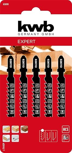 kwb 5x lame per seghetto alternativo per legno, extra grossolane, 100 mm (adatte per legno duro, legno tenero, pannelli di legno, plastica, acciaio al carbonio HCS, supporto per albero a T) - Honorern