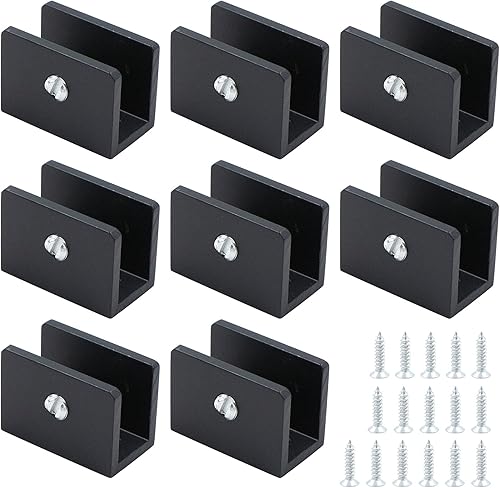 Morsetti in vetro, supporto per pavimento in vetro, 8 pezzi, in acciaio inox, per superfici piatte, 8 – 10 mm, per balaustra, specchio corrimano, scale (nero) - Honorern