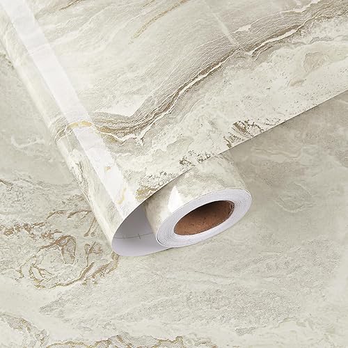 HotDecor Pellicola Adesiva Per Mobili Carta Da Parati Effetto Marmo Beige Oro Rivestimento Top Cucina Carta Adesiva Effetto Marmo Lucida Per Pareti Armadio Rivestimento Adesivo Per Mobili 60cm x 300cm - Honorern