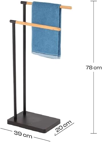 Kit 2 Piantane da Bagno in Acciaio Smaltato e Inserti in Bambù Piantana WC Porta Carta Igienica, Porta Scopino, Porta Asciugamani Accessori Bagno Pratiko Life (Nero) - Honorern