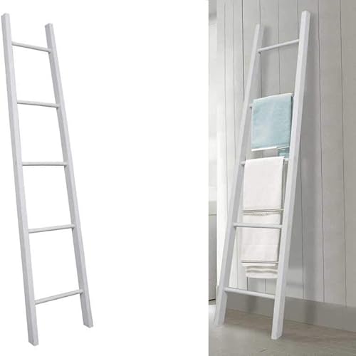 Scaletta porta asciugamani bagno in legno 5 ripiani colore bianco shabby chic 35 * 4 * 160 cm da appoggio FZS-763335 - Honorern