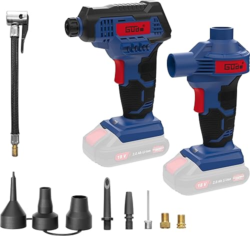 Güde Set di compressore a batteria e pompa ad aria KLS 18 – 0 (18 V, pressione massima: 7 bar, eff. quantità di consegna 0 bar: 30 l/min, flusso d'aria: 45 m³/h, lampada da lavoro a LED, manometro - Honorern