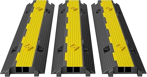 3 Pezzi Passacavo a Pavimento in Gomma con 2 Canali Capacità 6T, Passacavi a Pavimento Rampa, Modulare Coperchio di Protezione Cavi Antiscivolo, Protezione per Rampa in Gomma - Honorern