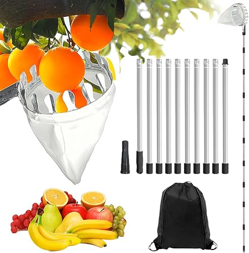 Raccogli Frutta da Albero,4M Raccogli Frutta Telescopico,Raccoglitore di Frutta Fatto in Acciaio Inossidabile ,Con Sacchetto di Cotone,Adatto per Mele,Agrumi e Ciliegie - Honorern
