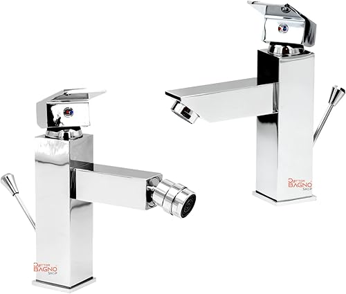 Set 2 rubinetti miscelatore lavabo e bidet quadrato moderno completo di piletta, rubinetto bagno quadrato in ottone, rubinetti bagno quadrati lavabo e bidet, stile moderno - Honorern