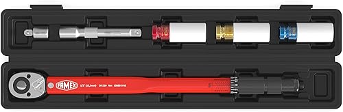 FAMEX 10886-3-RS - Chiave dinamometrica 1/2' (12,5 mm) 30-210 Nm, con prolunga 3 bussole/inserti per cerchioni in alluminio, per auto, moto, SUV Van - Honorern