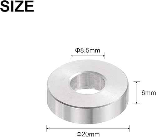 12pz Distanziatore Alluminio 8.5mm Foro x 20mm OD x 6mm Lunghezza Boccola per Vite Finitura Semplice Distanziatore Metallo Rotondo per Viti Bulloni e Barre M8 - Honorern