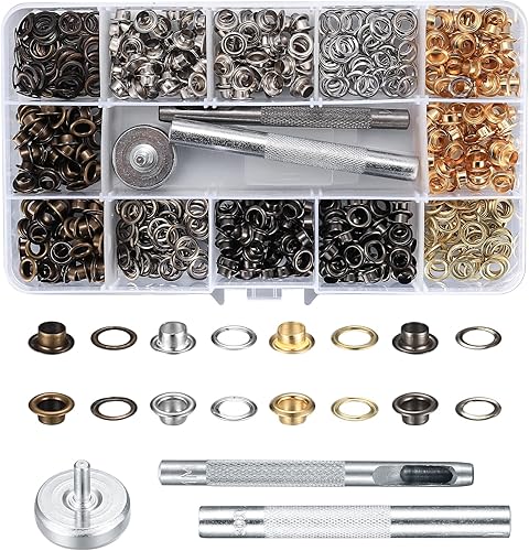 400 Pezzi Occhiello Strumento Kit, Occhielli Occhiellatrice, Metallo Strumento Installazione Dell'Occhiello, Occhielli Grommet Rondelle per Tela Cerata, Tessuto, Tende, 4 Colori - Honorern