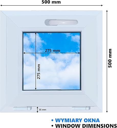 Finestra in PVC antracite-bianco 500x500 mm,ribaltabile,finestra standard con doppia vetratura,a risparmio energetico,finestra per cantina con certificazione CE,ideale per abitazioni e cantine - Honorern