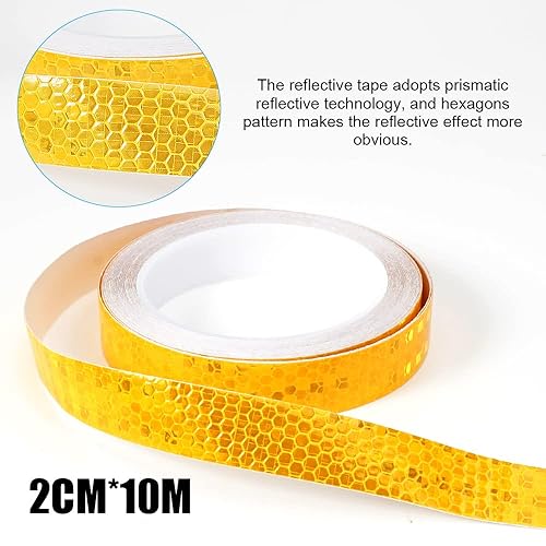 Nastro Catarifrangente Adesivo, 10m x 2 cm Nastro Riflettente, Giallo Nastro Riflettente di Sicurezza, Riflettore ad Alta Visibilità, Striscia Catarifrangente Adesiva per Camion Rimorchi Auto Moto - Honorern