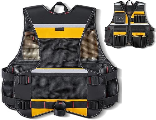 Gilet portautensili da lavoro - Gilet da lavoro leggero per edilizia, gilet organizer per utensili | Gilet da lavoro con cintura portautensili regolabile con più tasche, gilet portautensili per - Honorern
