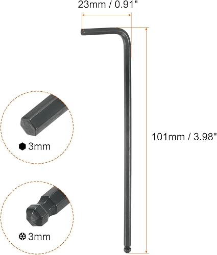 2pz Chiave Esagonale a Brugola a Testa Sferica 3mm Chiavi Metriche Esagonali a Braccio Lungo Forma L Strumento Riparazione Acciaio al Cromo Vanadio per Riparazioni Domestiche Nero - Honorern