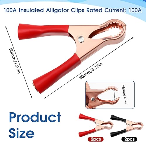 4 morsetti a coccodrillo per auto, 50 A, grandi morsetti per batteria per cavo di avviamento, isolati, cavi di avviamento, morsetti con manico in plastica isolata, morsetti per cavo di - Honorern