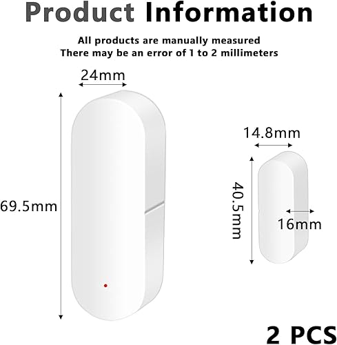 Sensore per porta WiFi, set da 2 sensori per porte e finestre, senza fili, sensore per porta Smart Tuya, sensore di contatto per finestra senza fili, per la sicurezza domestica e Smart Home Automation - Honorern