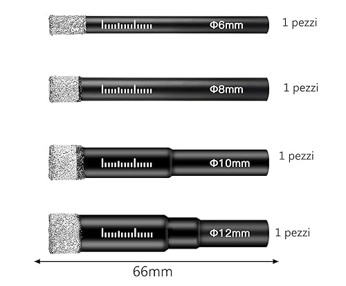 punte diamantate gres porcellanato, 6 Pezzi Punte Trapano Diamantate, Tile Drill Bits per Porcellana, Granito, Ceramica, Marmo e Vetro, Set da 6/8/10/12 mm con Punta a Sezione Esagonale, Ideali per Ma - Honorern