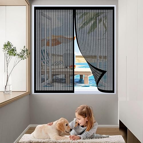 Zanzariera Magnetica Finestra 126 x 225 cm (Personalizzabile) Rete Fine, Chiude da Sola Zanzariera con Magneti per Porte Facile da Installare con Nastro Adesivo, Nero - Honorern