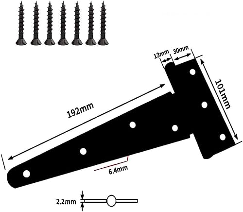2 Pezzi 8' Cerniere a T Cerniere a T per Impieghi Gravosi Cerniere con Cinturino a T Cerniere a T robuste in Metallo Antiruggine Nere, Ideali per Cancelli, Porte per Tettoie, Porte per Fienili - Honorern