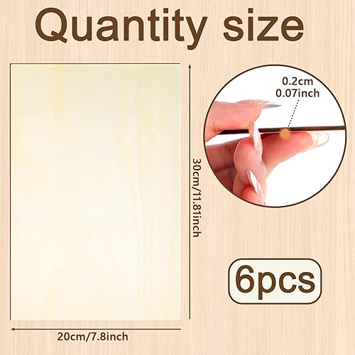 Compensato 2mm, 6 Pezzi Pannelli Compensato, 300 × 200 × 2mm Legno di Balsa, Fogli di Legno Sottili per Modellare, Artigianato Fai Da Te Artigianato, Pannelli Taglio Laser, Pirografia - Honorern