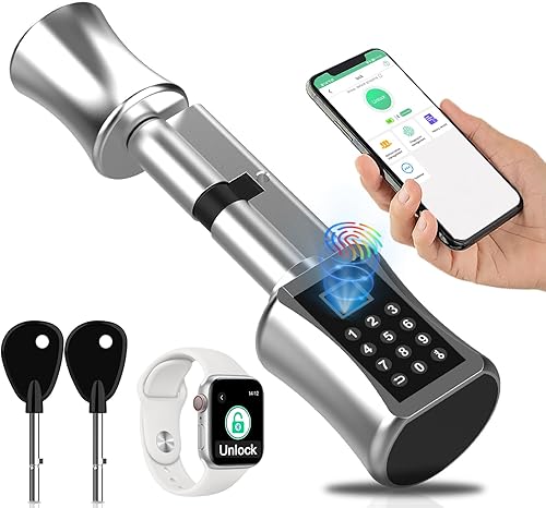 Serratura elettronica per porta, serratura a cilindro con impronta digitale, serratura a cilindro da 60 mm (30/40) con codice numerico e app Bluetooth, facile installazione - Honorern