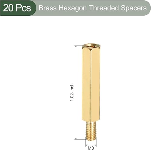 YOKIVE 20pz Ottone Esagono Filettato Distanziatore, Esagonale Distanziatore con Femmina e Maschio Filettatura | Ripara Scheda Madre, Ottimo per Industrie Elettronica (M3 20+6mm) - Honorern