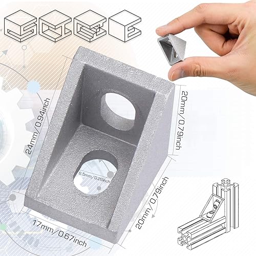 46 Pz Angolare Alluminio, Lega di Alluminio Staffe Angolari per Profilo in Alluminio 20x20, con Scatola Portaoggetti(20 × 20 × 17 mm) - Honorern