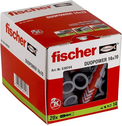 Fischer 20 Tasselli Duopower, 14 x 70 mm, per Muro pieno, Mattone Forato, Cartongesso, 538244 - Honorern