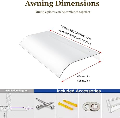 Tende da Veranda Pensilina, Copertura Tettoia per Esterno, Tendone in Policarbonato, Tettuccio Parapioggia, Tetto Ad Arco, Riparo Antipioggia(40x50cm) - Honorern