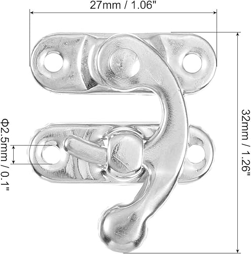 6pz Vintage Serratura Chiavistello, 27 x 32mm Mini Chiavistello Braccio Oscillante Chiavistello Destro Gancio Chiavistello con Viti per Scatola Gioielli Valigia Cassetta, Argento - Honorern