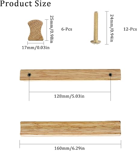 6 Pezzi Pomelli Cassetti per Mobili Cucina in Legno Maniglie In Legno con Viti Spaziatura Dei Fori 128 mm Maniglie per Mobili da Cucina Moderni Adatta per Armadi Comodino Soggiorno Mobili - Honorern