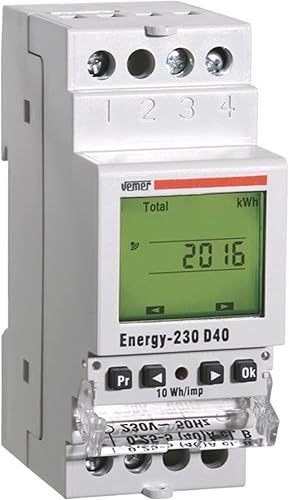 VEMER VE429710 ENERGY-230 D40 - Contatore Energia Elettrica Attiva Monofase Prelevata e Immessa, Misuratore di Consumo Elettrico Digitale con Display LCD, Installazione Barra DIN, Bianco - Honorern