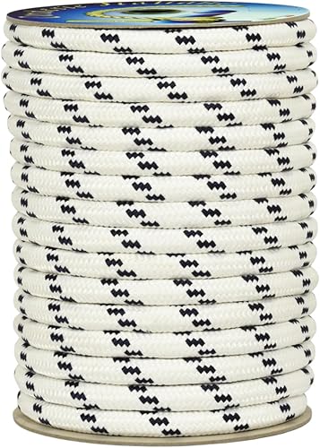 006006060 Treccia mare multiuso giardino e fai da te, stabilizzato ai raggi U.V. resistente a intemperie e agenti atmosferici, 14 mm, 50 mt, colore bianco con spia blu - Honorern