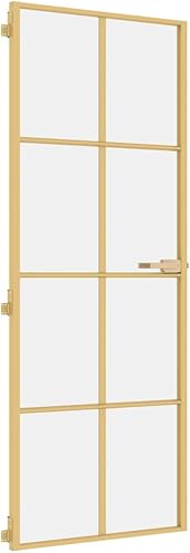 Mobile Porta Interna Nera 93x201,5cm Vetro Temperato Alluminio Sottile, Porta Ingresso, Portoncino Ingresso Esterno per Esterni, Giardino, Terrazza - Honorern