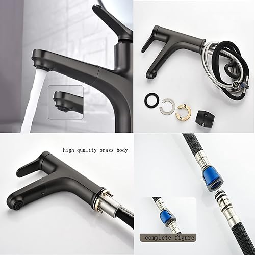 Miscelatore lavabo con doccetta estraibile ottone nero acqua fredda e calda girevole a 360° monoforo Rubinetti bagno flessibile Rubinetto Miscelatore Bagno Monocomando, per primo lavabo - Honorern